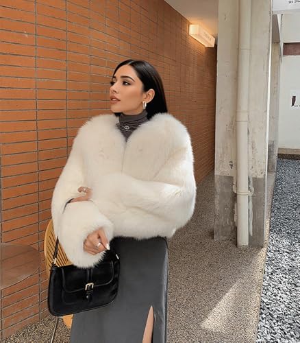 INVACHI Faux Fur Coat for WomenLong Sleeve Shaggy Fur Jackt Warm Winter Cropped Fluffy Parka Coat2