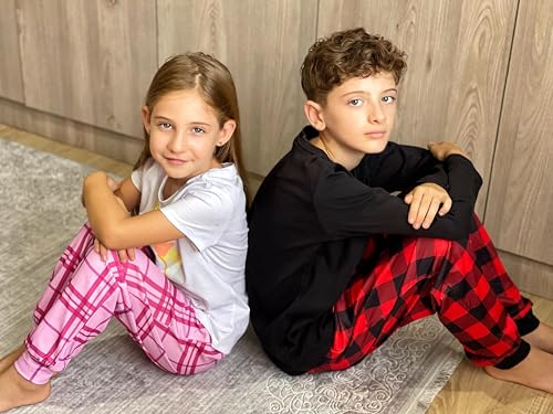 Ekouaer Boys Jogger Pajama Pants Long Plaid Pj Pants Elastic Waistband Lounge Pants with Pockets2