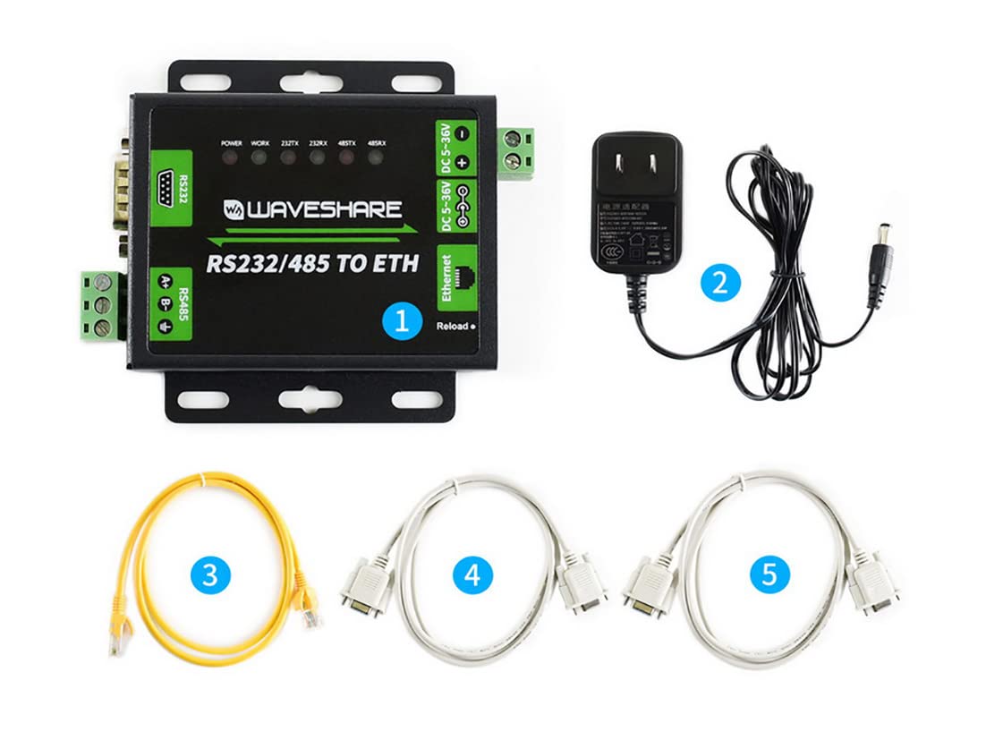 Waveshare - Convertidor RS485 a Ethernet Industrial RS232/RS485 a RJ45, Puertos Serie duales, transmisión de Datos Transparente bidireccional
