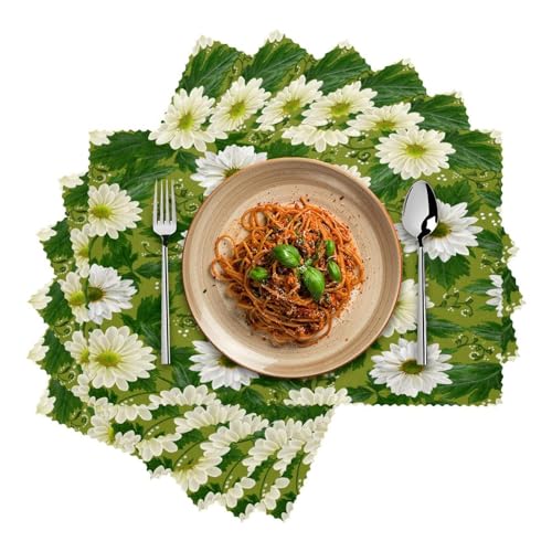 Set de table motif fleurs chrysanthème blanc résistant chaleur table à manger - 3