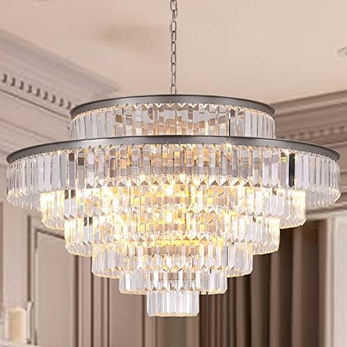 GMlixin Crystal Chandelier 7-Tier Luxury Pendant Lights Fixture Hanging Adjustable for Dining Room Living Room Dia 39 Inch-Nickel