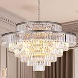 GMlixin Crystal Chandelier 7-Tier Luxury Pendant Lights Fixture Hanging Adjustable for Dining Room L
