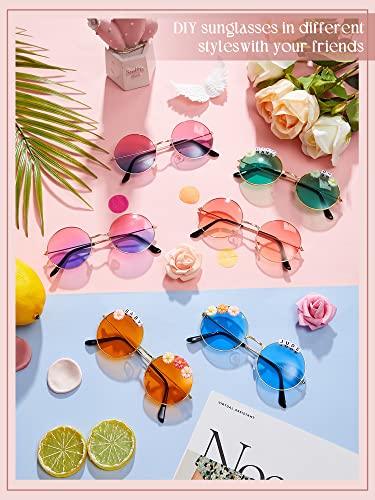 8 Pairs DIY Adult Round Sunglasses Hippie Circle Sunglasses with 200 Letter Beads 50 Daisy Beads and Glue for Women Men4