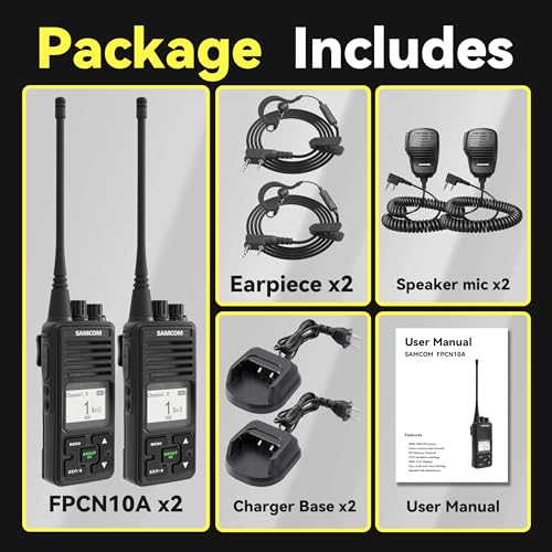 Image of SAMCOM FPCN10A Long Range Two Way Radio with Waterproof Speaker Mic - Heavy Duty Walkie Talkies, 20 Channels UHF Radios, 3000mAh Battery for Construction Site, School Security & Warehouse(2-Pack)