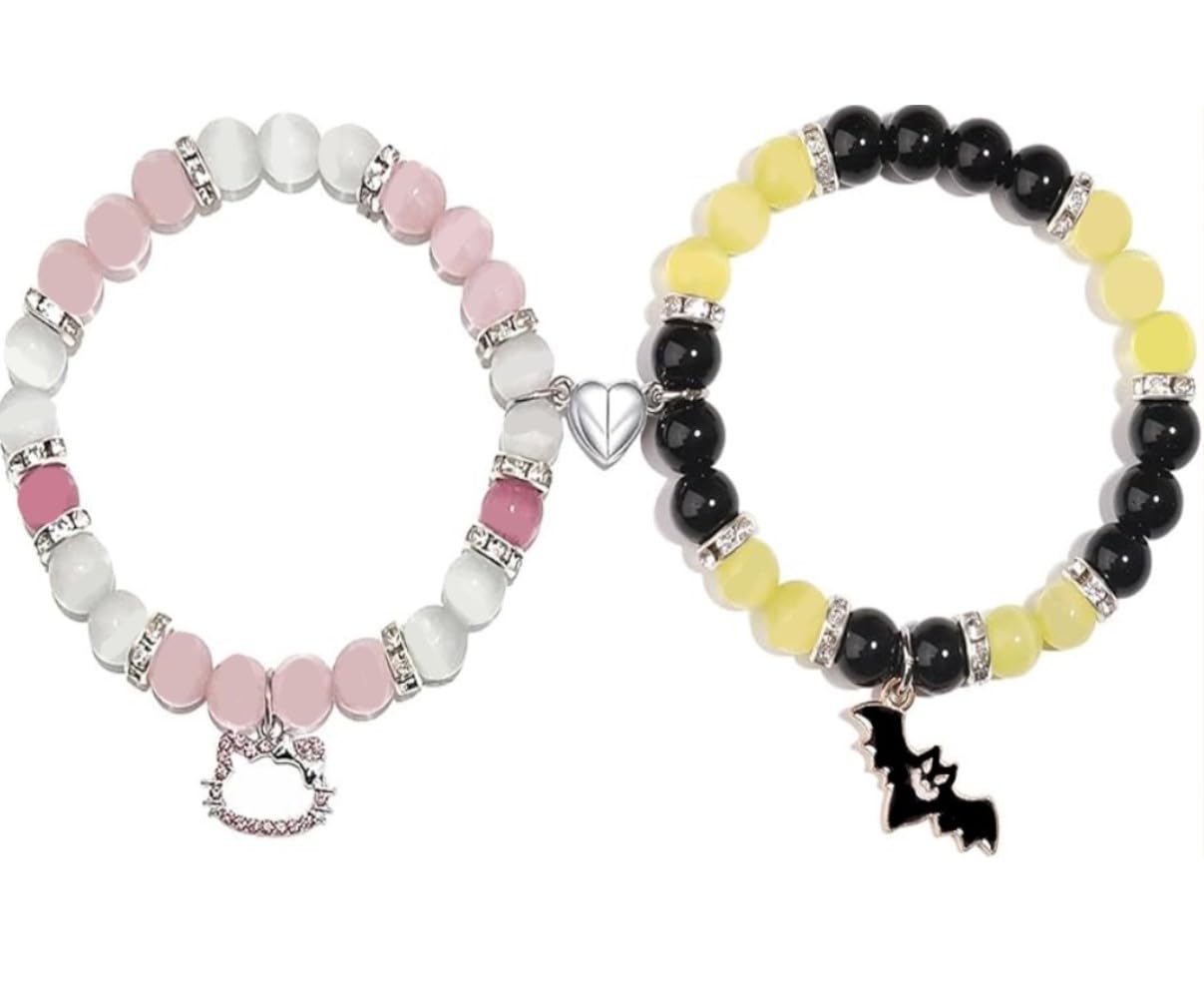 Matching Friendship Bracelets for Couples, Best Friends, Spider Kitty, Bat Cross Designs, Jewellery Gifts