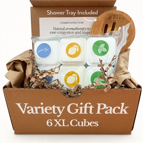 Bare Botanics Shower Steamers 6 XL Cubes w/ Tray - Intensely Aromatic with All Essential Oils & Natural Ingredients - 70% Bigger - Small-Batch Made in WI - Updated Gift Ready Packaging