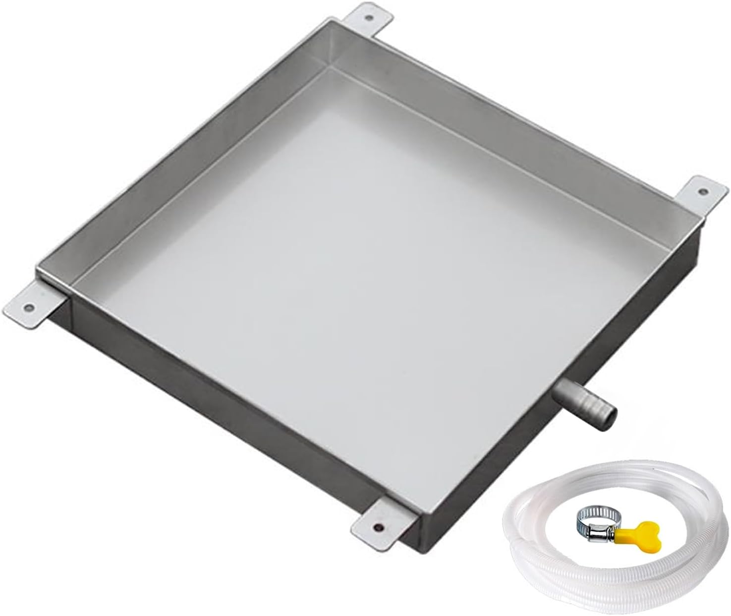 Stainless Steel AC Drain Tray with Flexible Hose – Durable Drip Pan Replacement for Most Air Conditioners & Washing Machines, Maximum Protection (70x60cm / 28x24in)