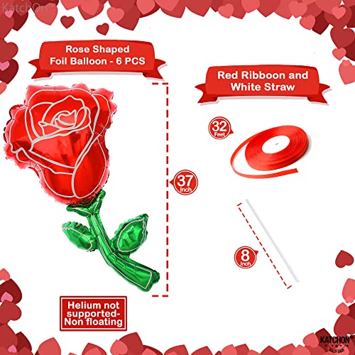 Katchon, Giant Rose Balloons 37 Inch - Pack Of 6 | Rose Foil Balloons, Flower Shaped Balloons | Rose Shaped Balloons, Romantic Decorations Special Night | Happy Birthday Balloons Red Rose Balloons #TOP3