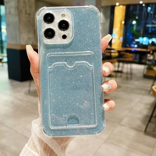 Étui portefeuille iPhone 14 Plus bleu paillettes avec coque antichoc robuste