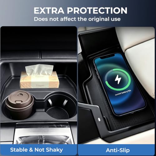 Image of Cup Holder Insert & Wireless Charging Protective Mat for Mazda CX5 2026, Center Console Interior Accessories Cup Holder & Wireless Charger Cover Pad for 2026 CX-5, Black