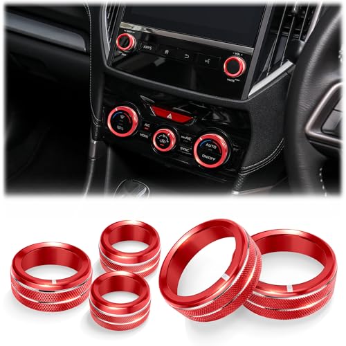 for 2019-2024 Subaru Forester, 2018-2023 Crosstrek &amp; Impreza Accessories - DvlynAuroa 5-Piece Aluminum Alloy Knob Covers Trim Kit (Red) - Exact Fits A/C &amp; Radio, No-Tool Install, Interior Upgrade