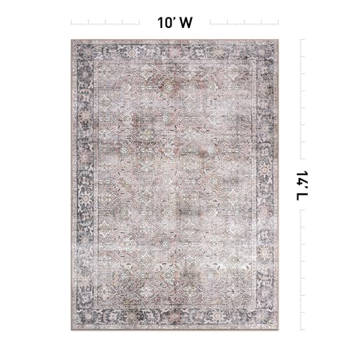 Rugshop Olive/Gray Vintage Distressed Area Rug — Machine Washable, 10' x 14' for Living Room, Dining Room and Bedroom