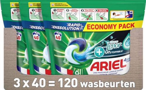 Ariel 4 en 1 cápsulas + Touch Van Lenor Unstoppables - 3x40 lavados - Paquete económico