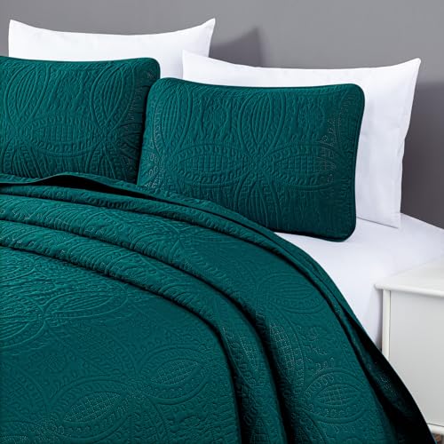 Image of Chezmoi Collection Austin 3-Piece Oversized Bedspread Coverlet Set (King, Teal)