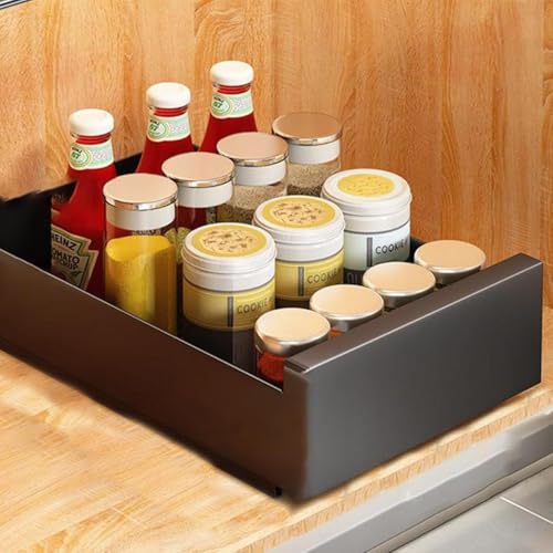 Pull Out Cabinet Drawer Shelf Organizer, Slide Out Drawer Storage Shelves For Kitchen Cupboard, Roll-out Extendable Sliding Drawer,no Need Drill And Nailing, Black, 40cm