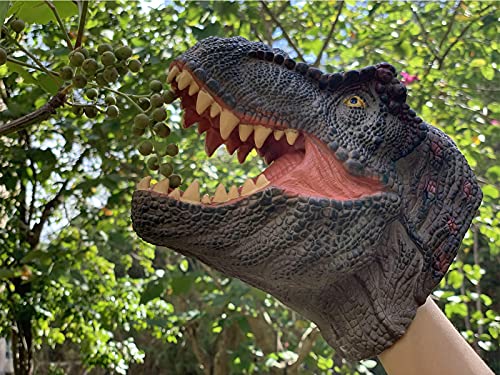 Gemini&Genius Dinosaur Toys Tyrannosaurus Rex Hand Puppets Large Soft Rubber T-Rex Head Hand Puppet Animal Toys for Role Play Storytelling Cake Topper for Kids