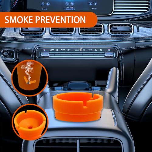Image of Smokeless Ashtray, Portable Car Ashtrays for Cup Holder, Multifunctional Ashtray with Lid Smell Proof for Car Truck SUV to Keep Car Interior Accessories Tidy (Orange)