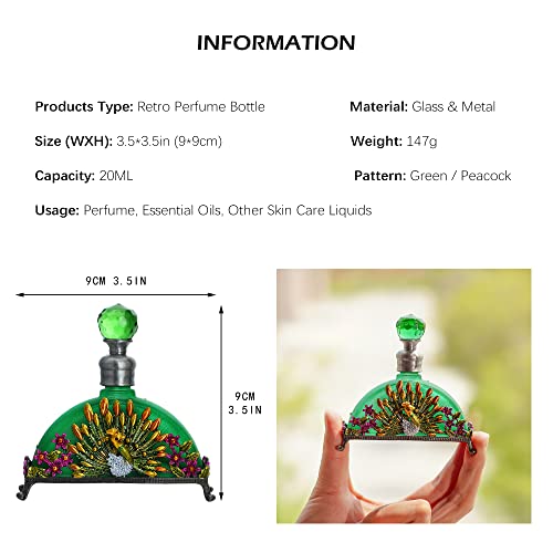 Yu Feng Antique Peacock Perfume Bottles Vintage Fancy Decorative Crystal Glass Perfume Container Empty Refillable(Green,20Ml) #TOP2
