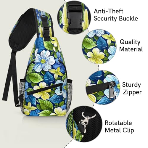 Bolso cruzado tipo sling para mujer y hombre azul floral miniatura 3