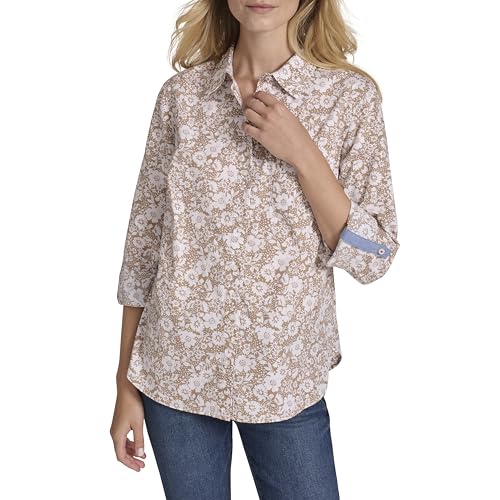 Image of Nautica Women's Button Front Long Sleeve Roll Tab Shirt