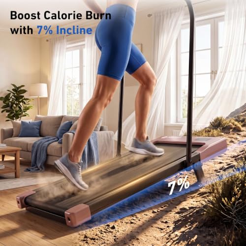 Image of DeerRun Walking Pad Treadmill, 7% Incline Foldable Treadmill with Handlebar | Quiet Under Desk Treadmill with Handlebar, 2.5HP & 3.8MPH, 300 lbs Capacity for Home Office Walking with App