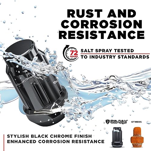 White Knight 3807BK-20AM M12 x 1,50 Radmuttern mit Schlüssel, Schwarz, Chrom, 20 Stück