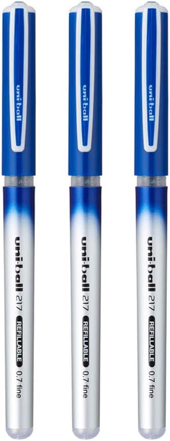 uni-ball UB-217 0.7mm Micro Roller Ball Pen | Lightweighted Sleek Body | Water & Fade Resistant | Long Lasting Smudge Free Ink | School and Office stationery | Blue Ink, Pack of 3