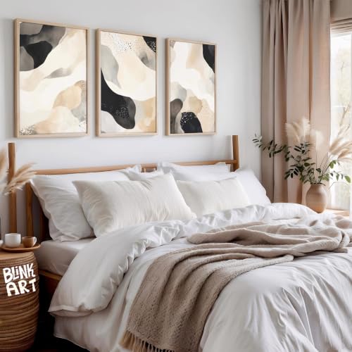 Image of BLINKART Set of 3 BLACK BEIGE LANDSCAPE Natural Brown Frame Painting for Wall Decoration - Modern Art Wall Decor Framed Painting for Living Room Bedroom - Framed Wall Posters /Paintings (8X12 inch)