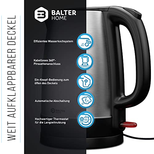 Foto von Balter Wasserkocher Edelstahl WK-7, 1,7 Liter, elektrischer Wasserkocher, 2200 Watt, Teekocher Kompakt