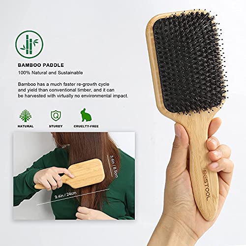 Foto von BESTOOL Haarbürste, Wildschweinborsten Haarbürste mit Nylonstiften, Professionelle Bambus Paddel Bürste zur Haarentwirrung und Detangling, Verbesserung der Haartextur (Paddel)