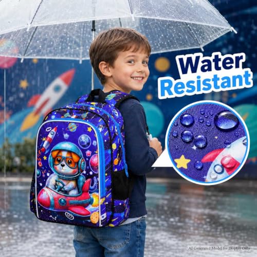 Image of UFNDC 3PCS Boys Dog Backpack, Kids Space Bookbag with Lunch Box, Water Resistant Rocket School Bag for Elementary Preschool Toddler