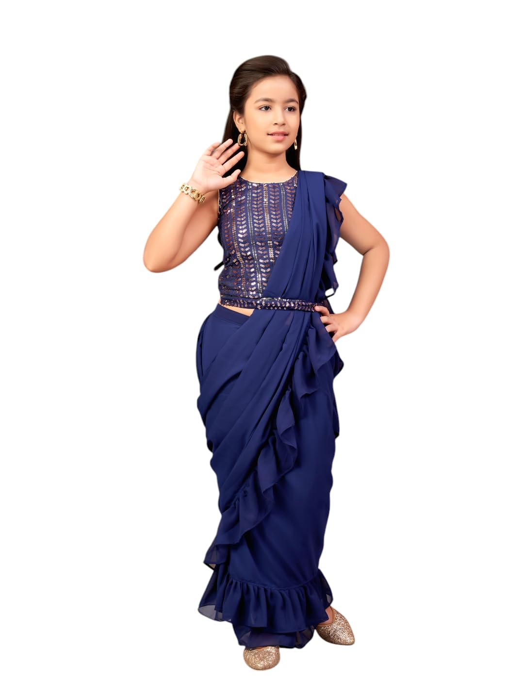 Aarika Girls Ethnic Wear Navy-Blue Colour Sequin Embroidery Georgette Lehenga Choli Set With Attached Dupatta-(4-9 Years)-(Lch-Shm-5015-Navy-Blue-26)