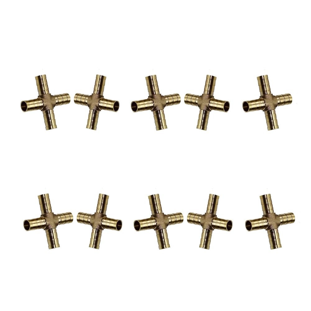 Racores de empalme con espiga de latón, Empalmes de púas for manguera latón for kit reparación aire y combustible gas, 6-19 mm, paquete 5 o 10(Four Interfaces 19mm,10pcs)