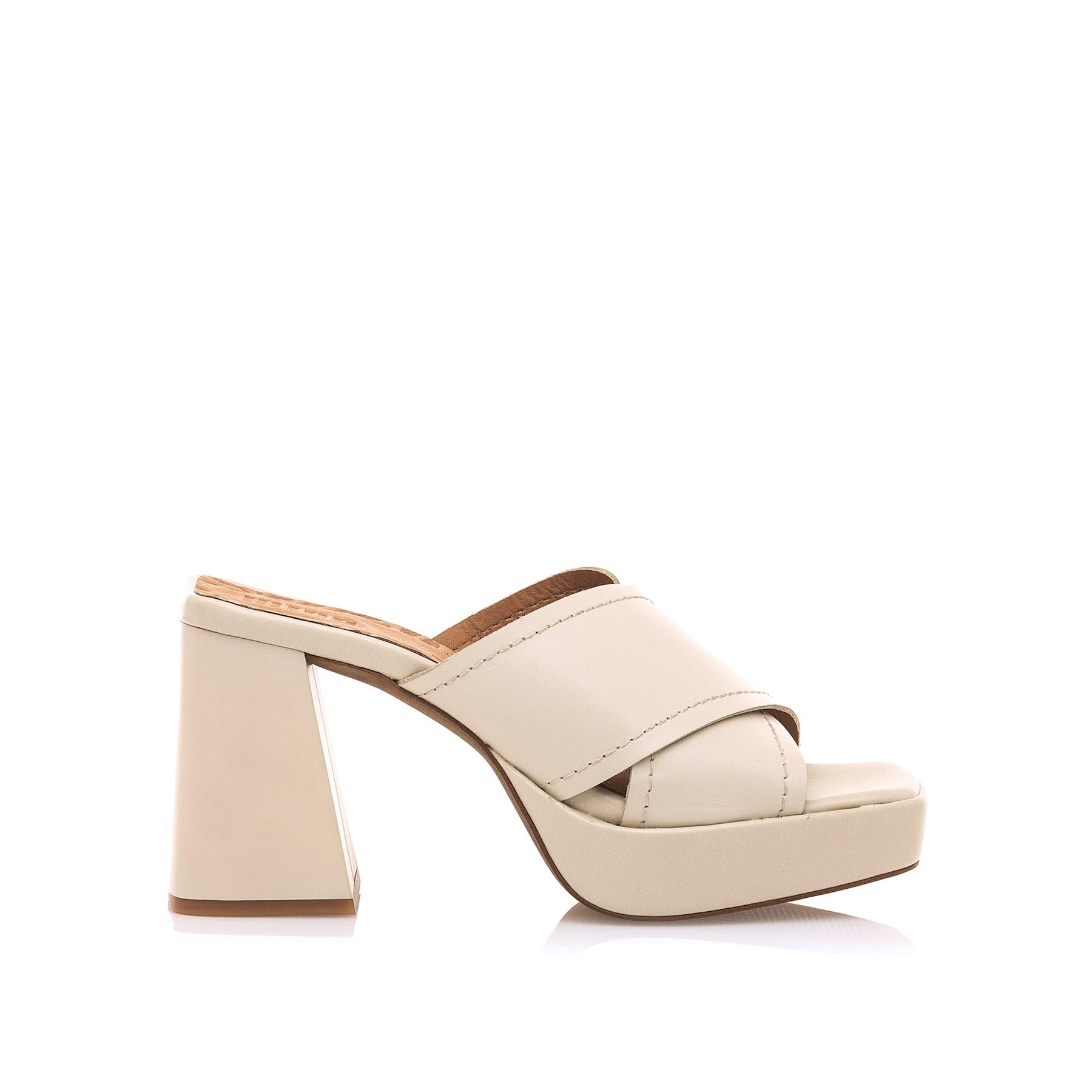 MTNG Heeled Sandals Woman Heeled Sandals SKYS 50463 Woman | Leather, with synthetic interior and round toe | Dress heel sandals | no closure-open, beige, 4 UK