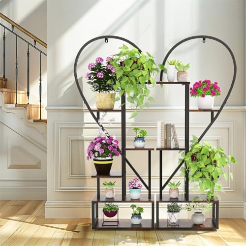 35.43Wx9.45Dx53.74H inch 2X Plant Stand Half Heart Shaped Multiple Planter Rack Flower Display Garden Ladder Planting Shelf Hanging Plant Shelf Rack