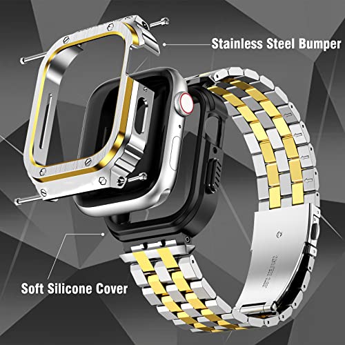 Bracelet Apple Watch 42mm en acier inoxydable robuste avec coque de protection argent et or - 2