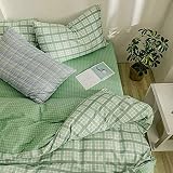 Lurson 100% Cotton Checker Geometric Duvet Cover Set Twin Size Aqua Light Green Reversible Plaid Bed