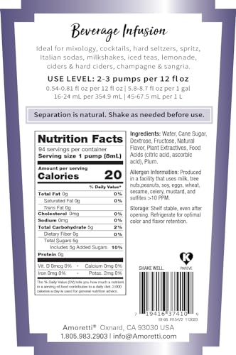 image for Amoretti - Plum Beverage Infusion, 94 Servings Per Bottle (750 ml) - D