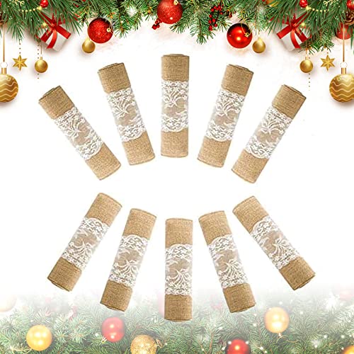 Boyspringg Burlap Table Runner 10 Packs, Burlap Lace Table Runner 108 Lnches Long, 100% Jute Burlap Runners, Rustic Home Decor For Wedding Reception, Thanksgiving, Christmas&Farmhouse Party #TOP5