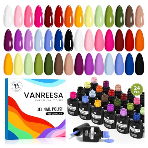 VANREESA 24 Pcs Gel Nail Polish Set, 21 Colors Gel Polish with Base Coat Glossy & Matte Top Coat...