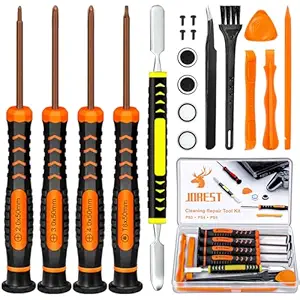 JOREST Cleaning Repair Tool Kit for PS3 PS4 PS5, with PH00 PH0 PH1 and T8 Torx Security Screwdriver, Crowbars, Tweezers, Brush, Grip Caps, Screws, Accessories for PS3/4/5 Controller and Console