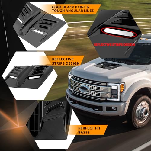 Image of Hood Vents for Cars,Universal Hood Scoop,Hood Air Vent for Trucks,Car Air Vent with Reflective Strips, Universal for Most Cars,1 Series E90 E91,W117(Glossy Black)
