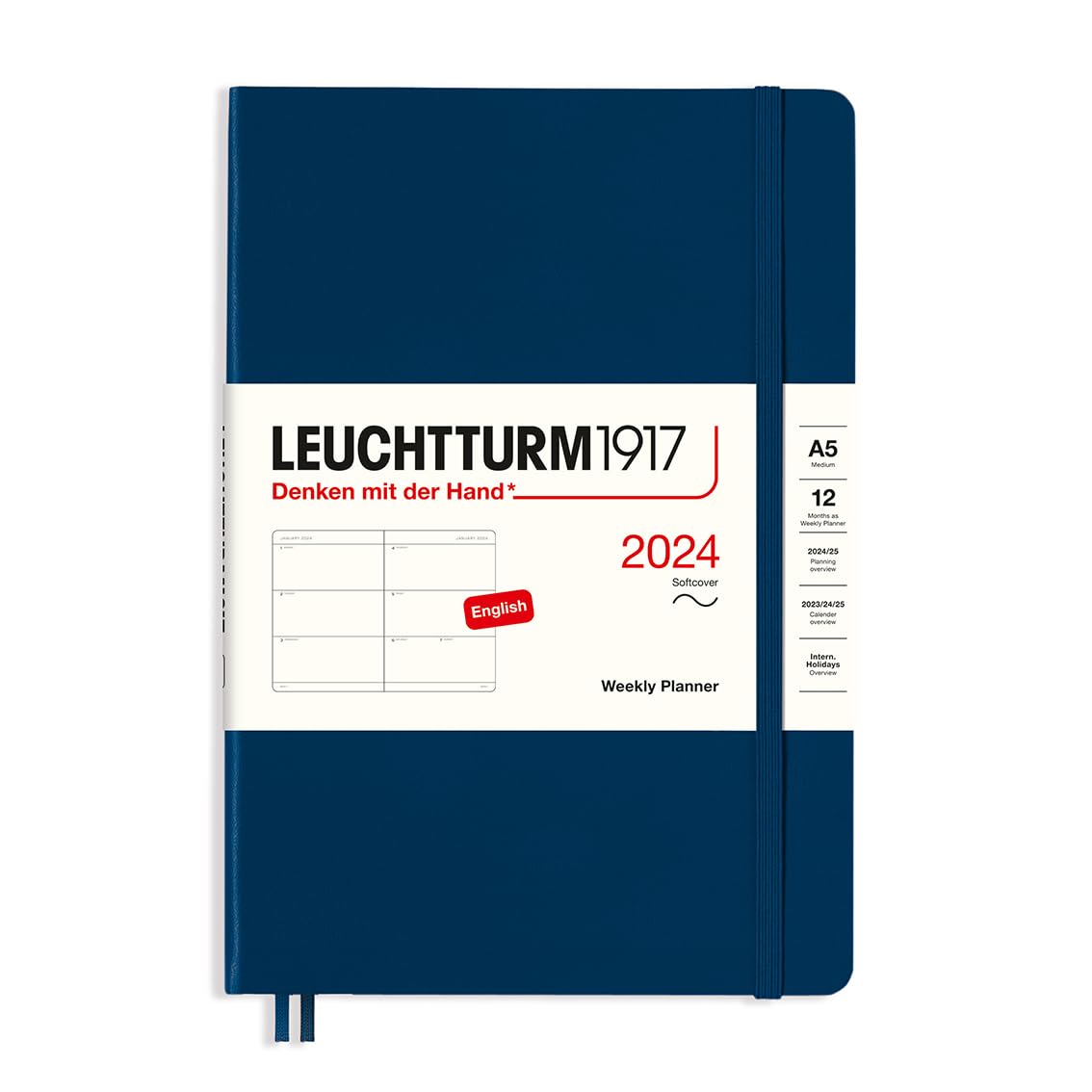 LEUCHTTURM1917 367656 Weekly Diary Softcover Medium (A5) 2024 12 Months Navy English