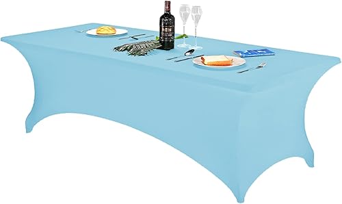 FORLIFE - Fundasmanteles de elastano, de ajuste universal para mesas rectangulares de 8 pies, para patios, bodas, banquetes, fiestas (8 pies, niebla