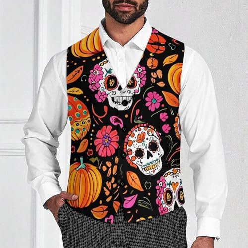 Halloween Pumpkins Skull Men's Suit Vests Business Formal Dress Vest V-Neck Waistcoat for Wedding Casual2