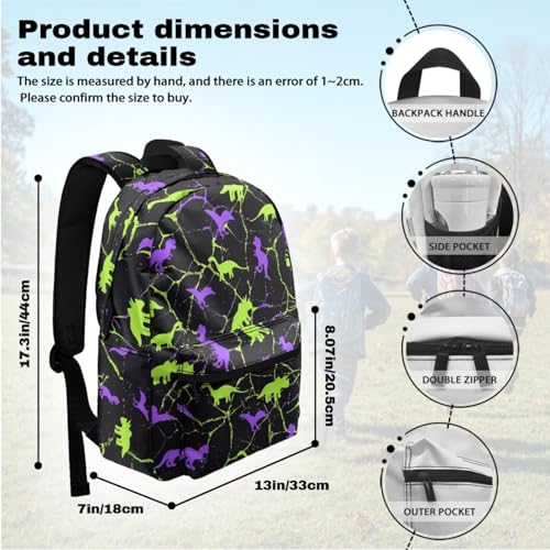 Green Purple Dinosaur Print Dinosaur Pattern Kids Backpack Set 2pcs School Bookbag with Lunch Box for Boys Girls3