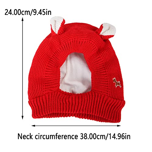Hund WintermüTze,HundemüTze Winter,Haustier Pompon StrickmüTzebaumwollstrickmüTze FüR Haustiere, Freie GrößE, SüßE StrickmüTze Mit Ohren FüR Kleine Hunde, GroßE Hunde Und Katzen (Rot-L)