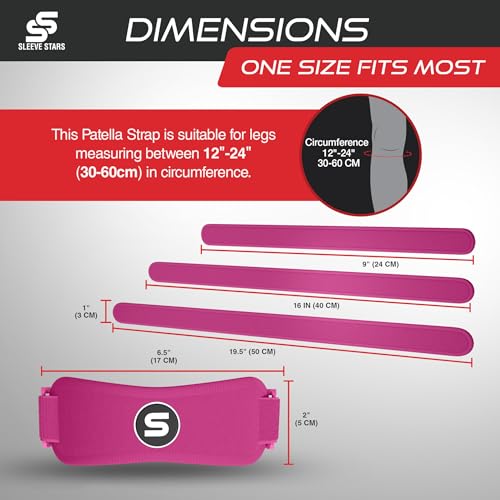 Image of SS SLEEVE STARS Patellar Tendon Support Strap Osgood Schlatter Knee Brace for Youth, Women & Men, Swedish Brand Patella Knee Strap for Arthritis & Pain, Kids Knee Brace w / 3 Lengths (Hot Pink)