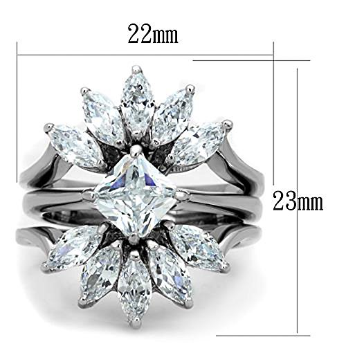 Marimor Jewelry Women's Stainless Steel 316 AAA Grade Cubic Zirconia 3 Piece Wedding Ring Set2