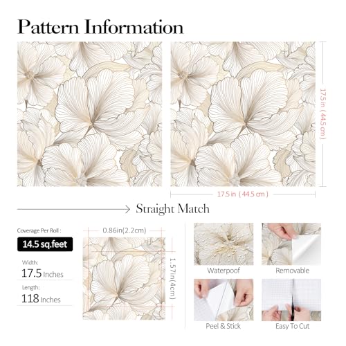 Papier peint adhésif Hibiscus blanc beige vinyle FunStick